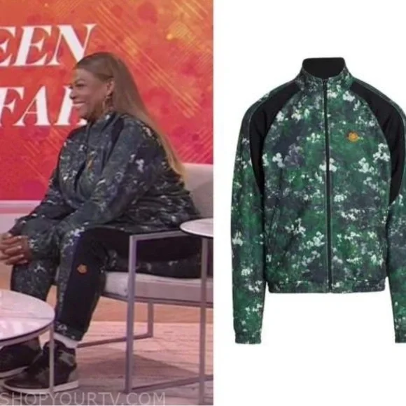 Kenzo abstract green Printed Polyester-Blend Track Jacket Queen Latifah large